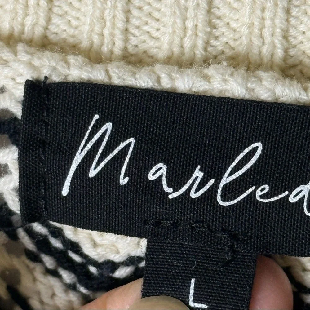 Marled Women Black Cream Chevron Sweater Large Cotton Ribbed‎ Knit Casual Winter